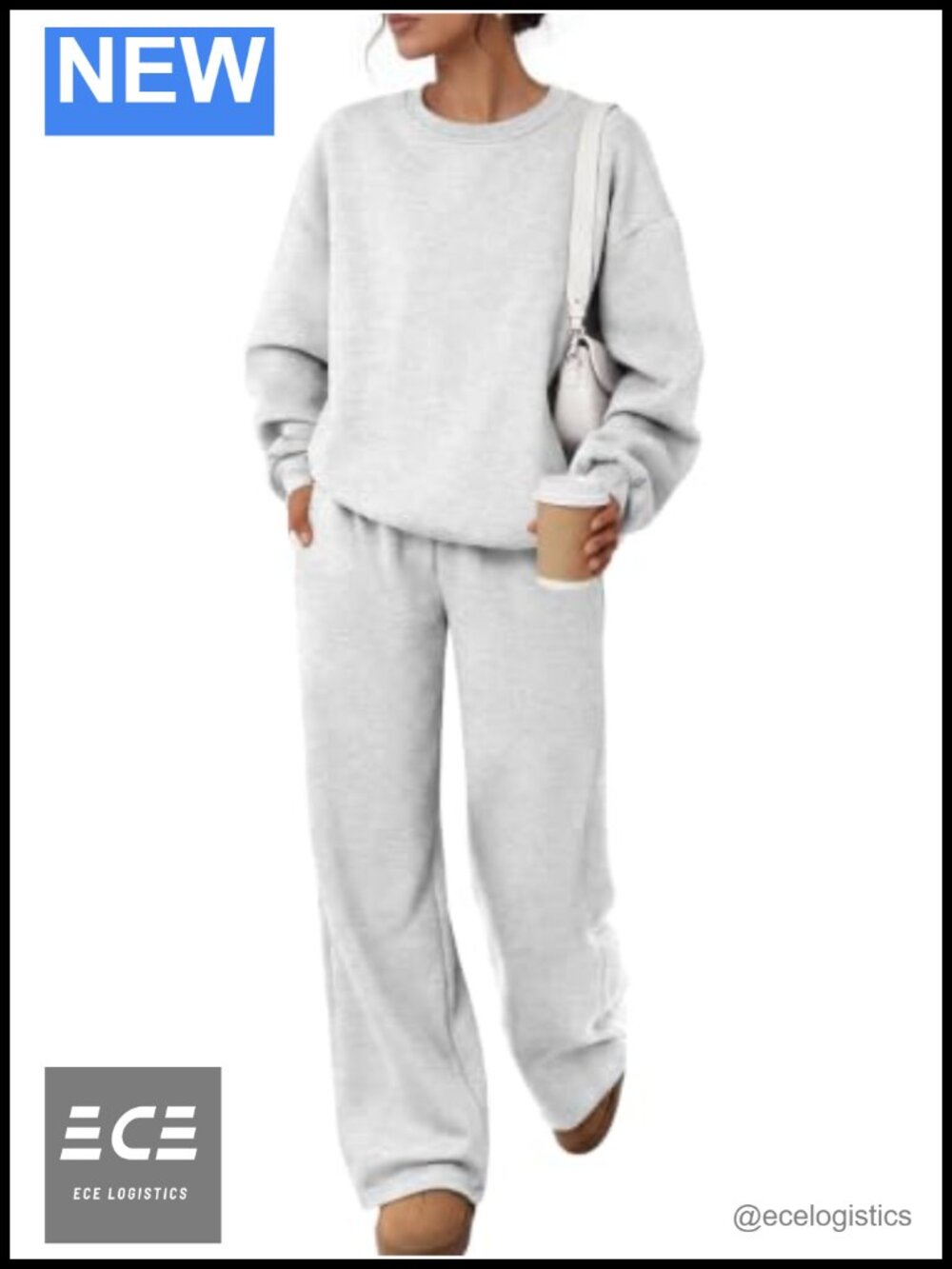 2 Piece Sweatsuit Set Heavyweight Fleece Crewneck Wide Leg Lounge